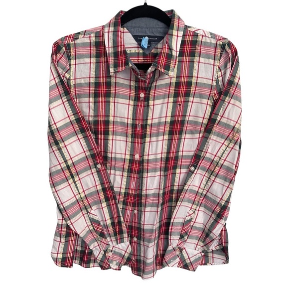 Tommy Hilfiger Red and White Relaxed long Sleeve Shirt medium - Picture 2 of 5